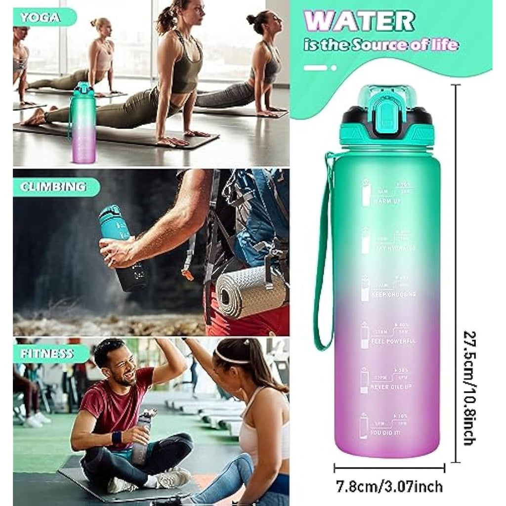 CodiCile 1L Water Bottle with Straw | Leak-proof Motivational Sports Bottle