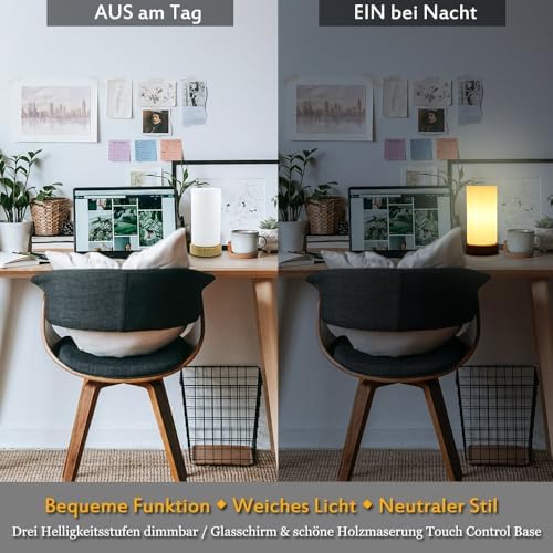 Jolof Store Touch Control Bedside Lamp – Dimmable Wood Base LED, 2 Pack