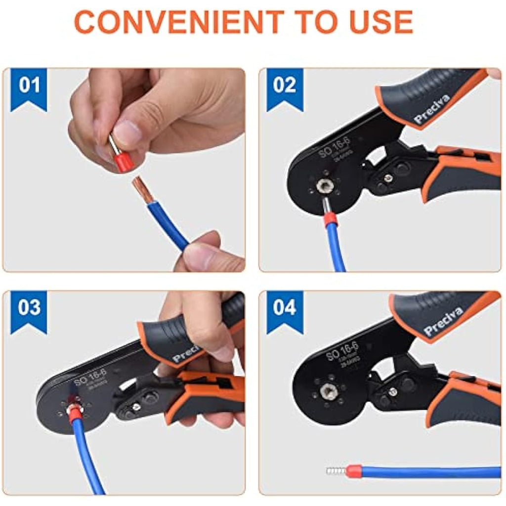 Preciva Hexagonal Ferrule Crimping Tool – 28-5 AWG Ratchet Pliers