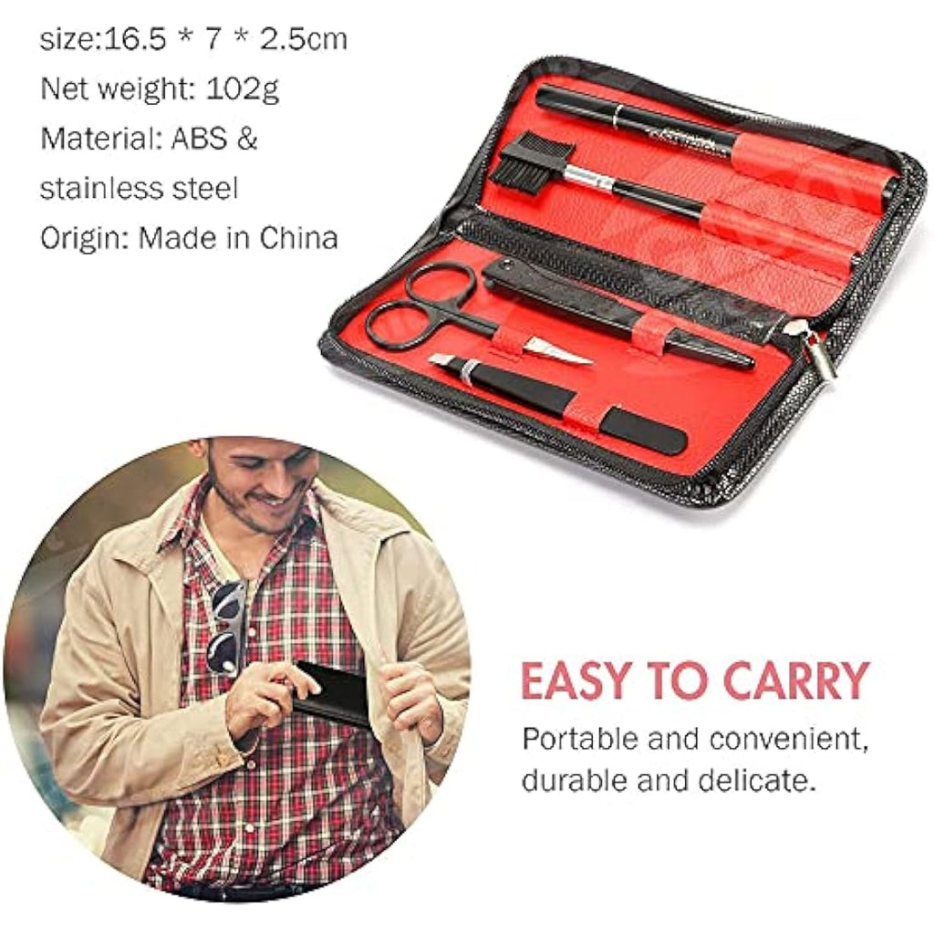 Gibot 5-Piece Stainless Steel Eyebrow Grooming Kit with Travel Case