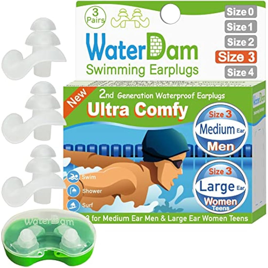 WaterDam Waterproof Silicone Swimming Ear Plugs – Clear (Medium & Large)
