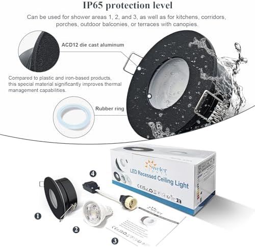 Sweier IP65 Waterproof Bathroom Downlight – 5W Warm White LED, 4 Pack