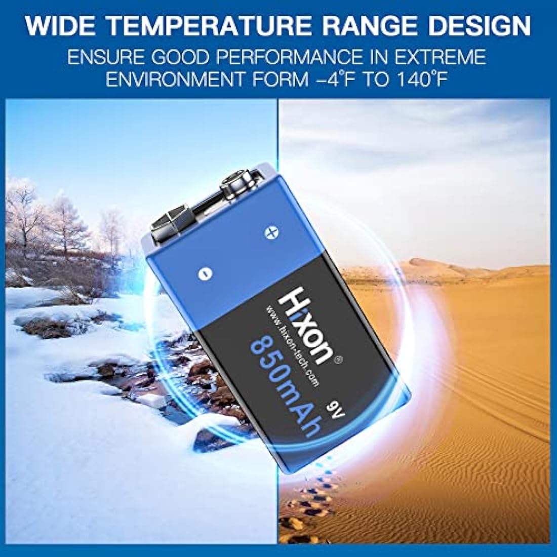 Hixon 9V Rechargeable Lithium-ion Batteries 850mAh with 4-Slot Charger