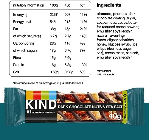 KIND Dark Chocolate Nuts & Sea Salt Gluten Free Snack Bars - 24 x 40g