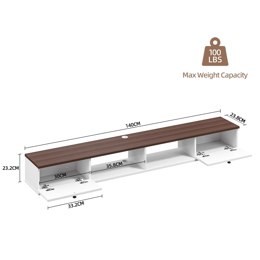 FloatiCasa 140cm Walnut & White Floating TV Unit, 2 Doors & 2 Open Cabinets - image 5