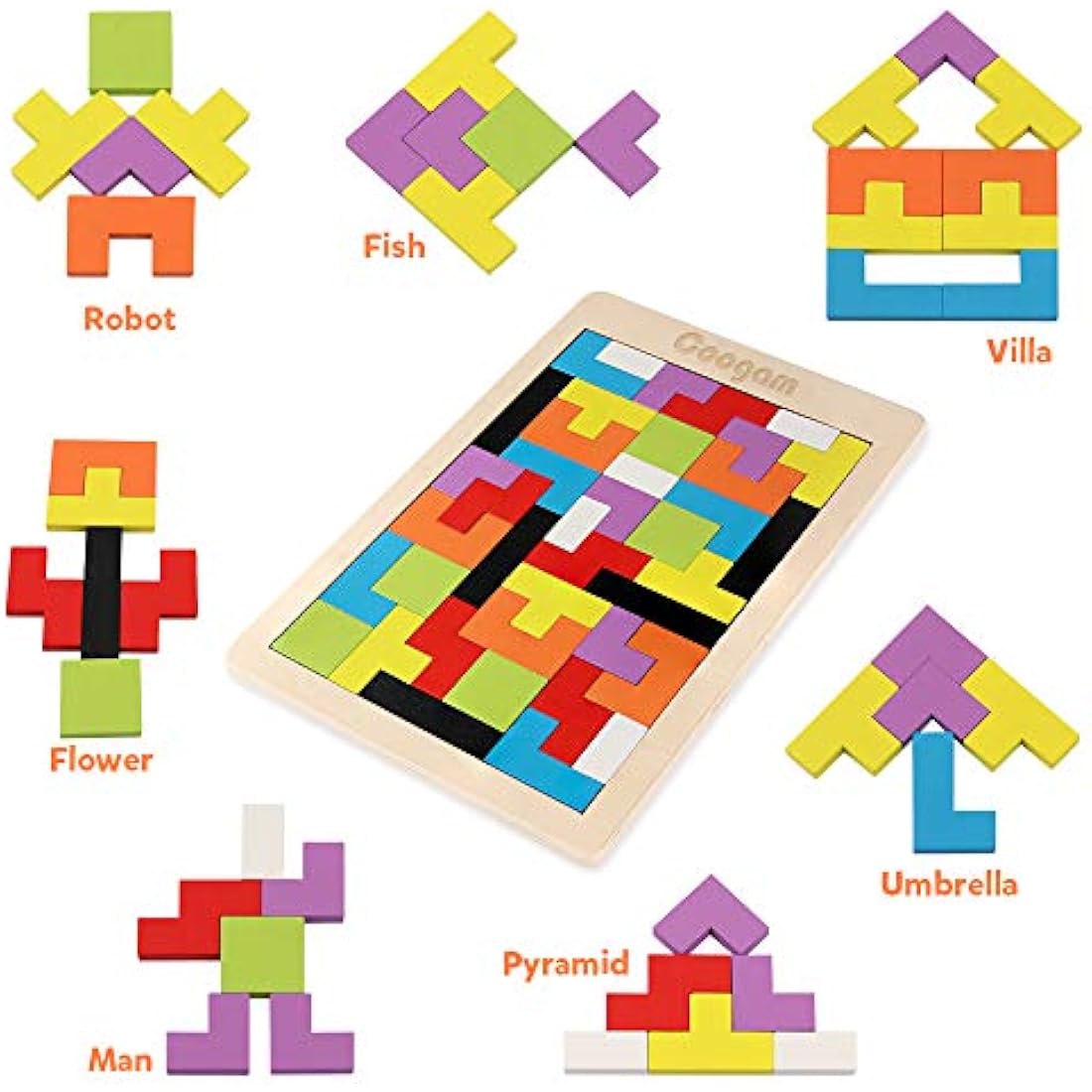 Coogam Wooden Tangram Brain Teaser Puzzle – 40pc Educational Jigsaw Toy