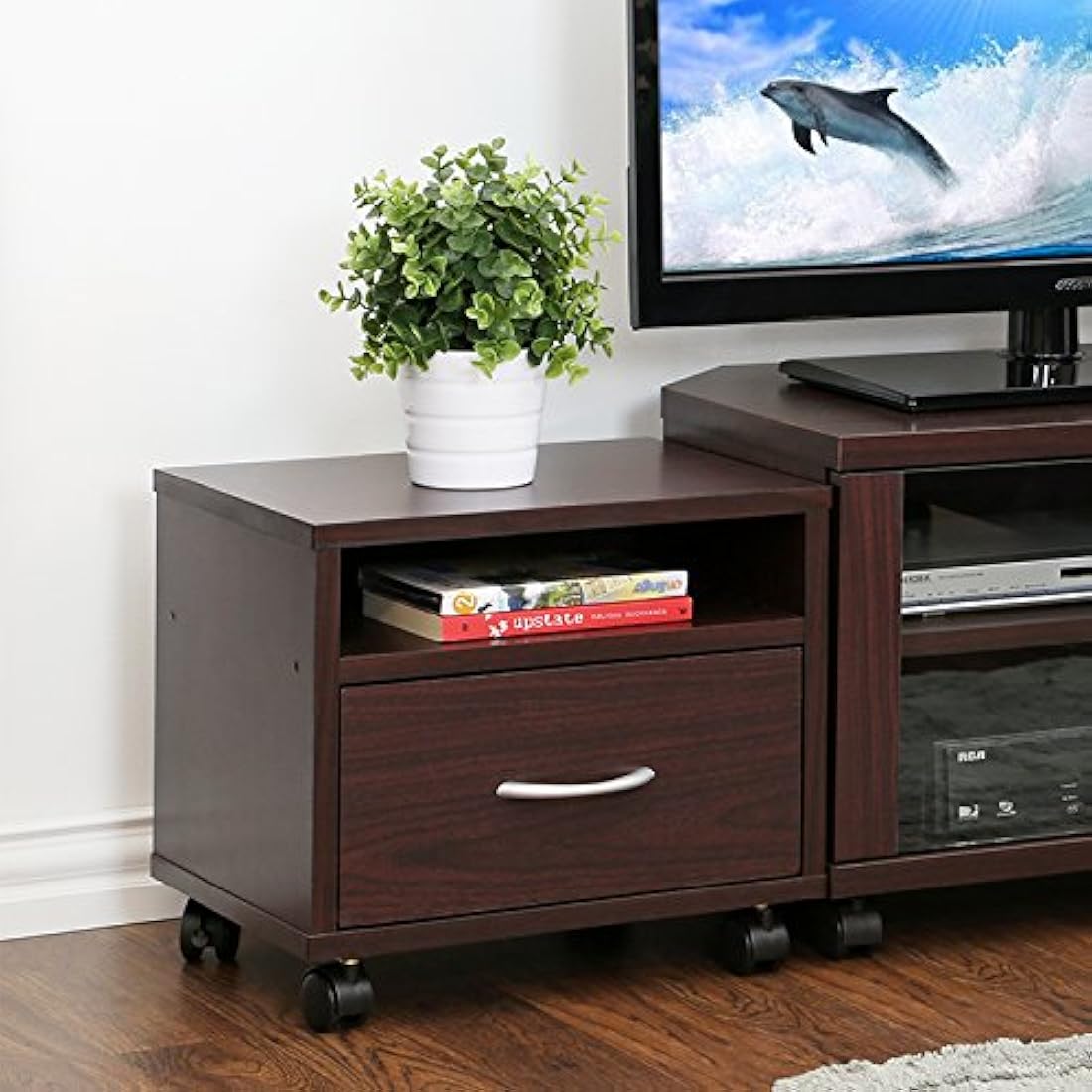 Furinno Petite Mobile Utility Cart with Drawer - Espresso Wood