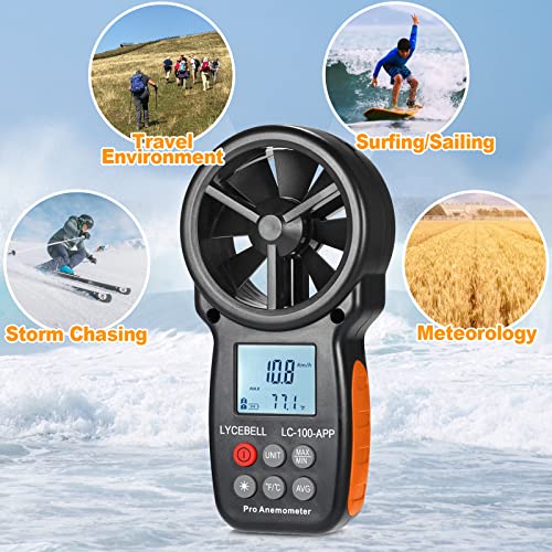 LYCEBELL Handheld Digital Anemometer | Bluetooth Wind Speed Meter with APP