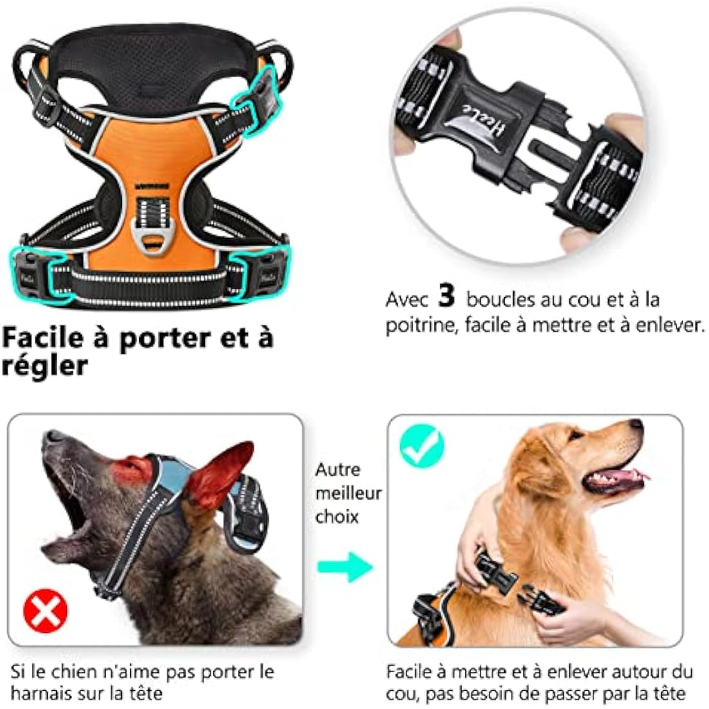 HEELE No Pull Dog Harness | Reflective Padded Adjustable Vest - Orange, S