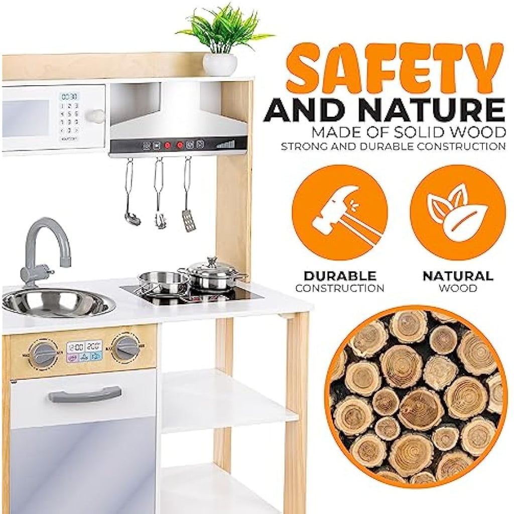 Wooden Play Kitchen – Interactive Kids Toy with Hood