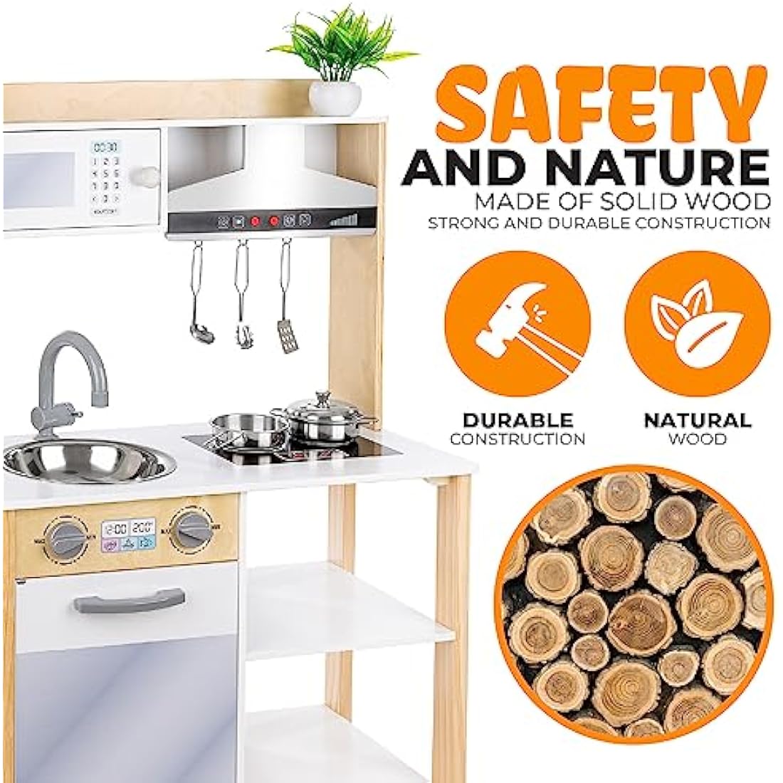 Wooden Play Kitchen – Interactive Kids Toy with Hood