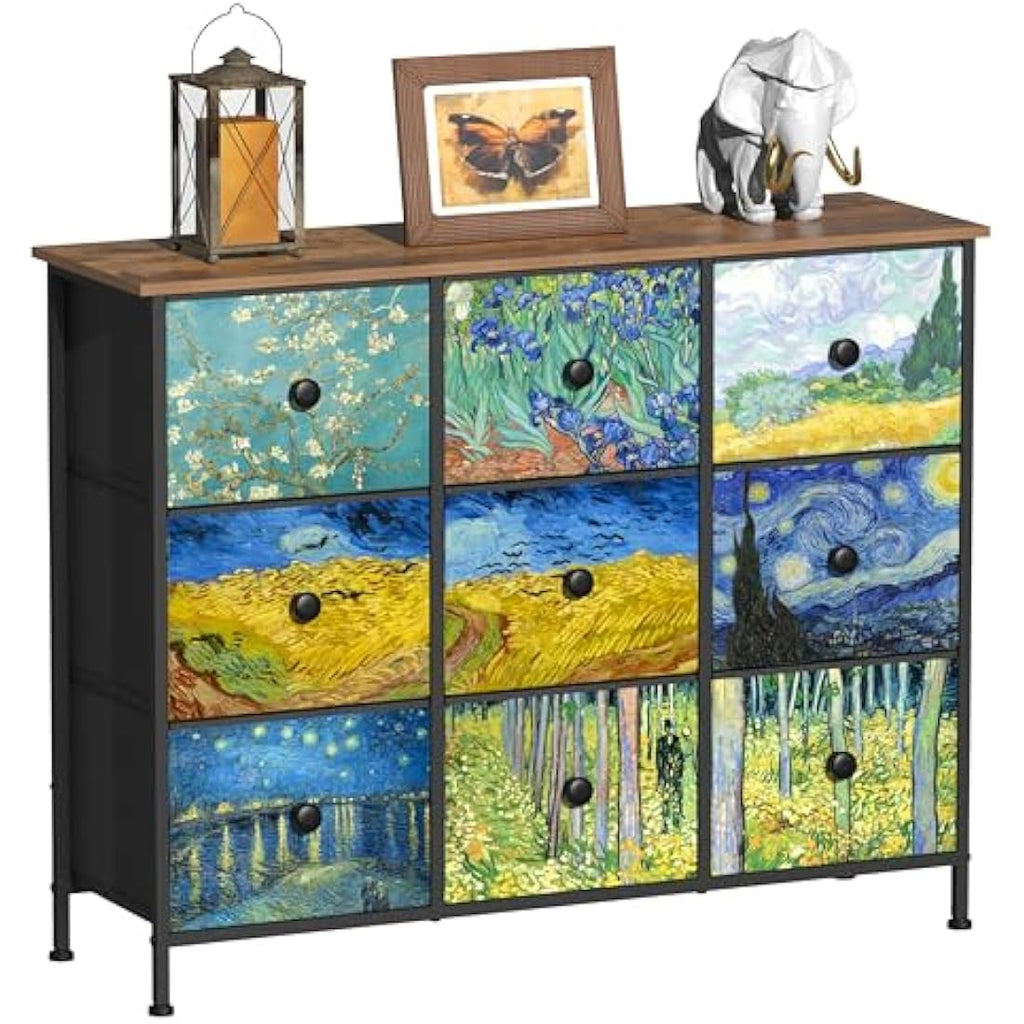 VEDECASA Van Gogh 9-Drawer Chest – Fabric Storage Dresser for Bedroom
