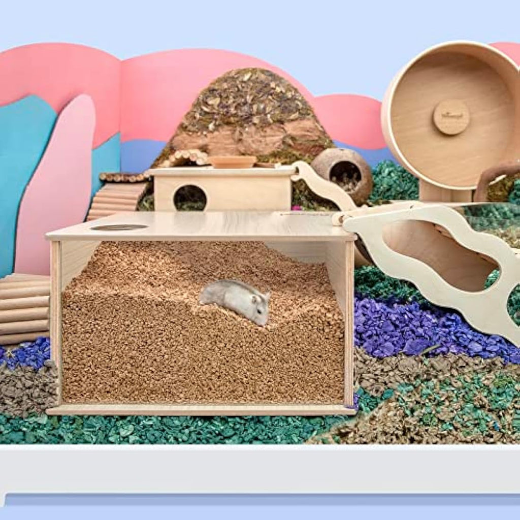 Niteangel Wooden Hamster Digging Box – Transparent Burrowing Hideout