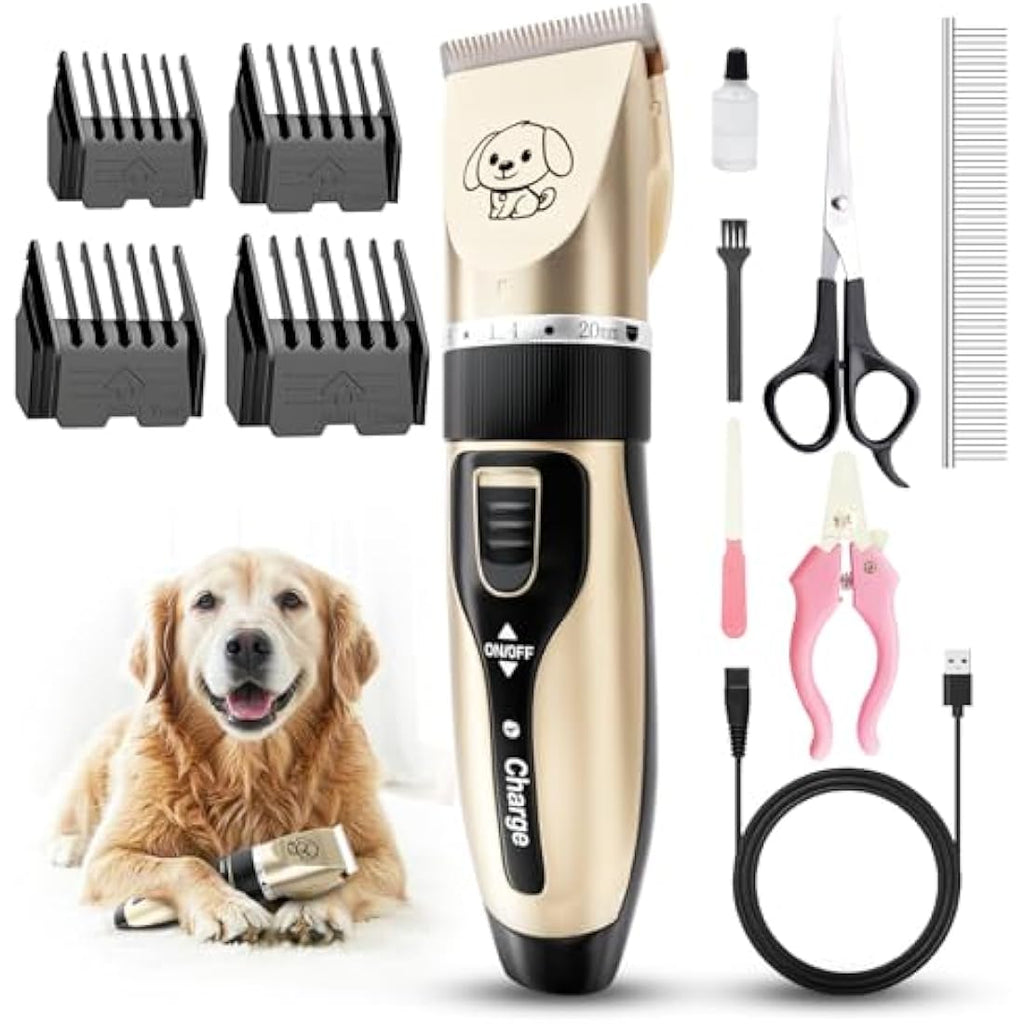 Dog Clippers – Low Noise Cordless Pet Grooming Kit with Nails