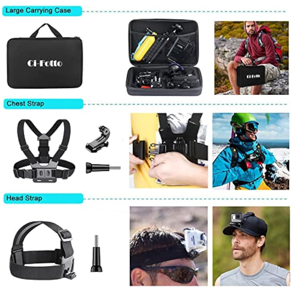 Ci-Fotto 50-in-1 Action Camera Accessories Kit for GoPro, DJI & Insta360