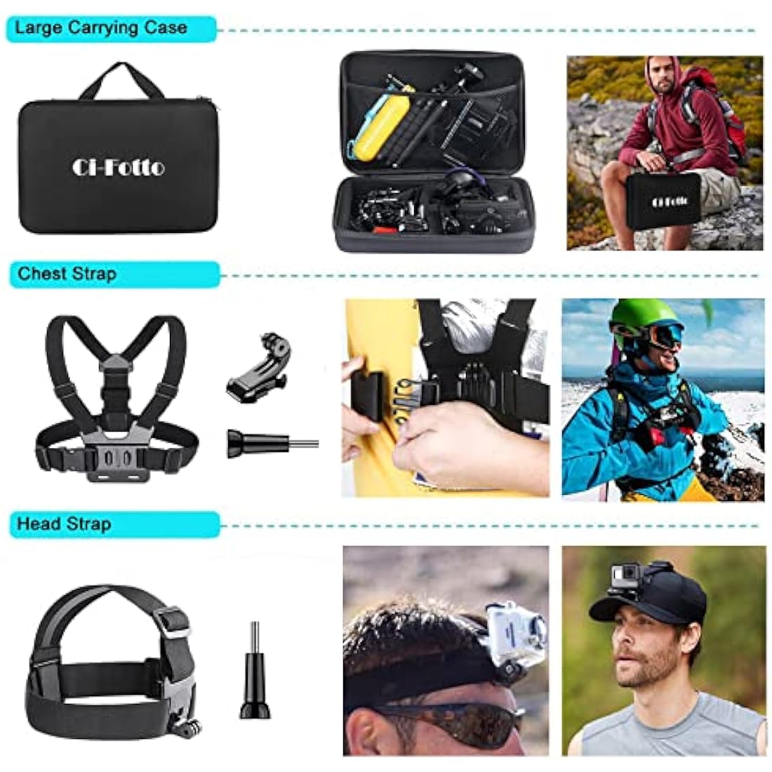Ci-Fotto 50-in-1 Action Camera Accessories Kit for GoPro, DJI & Insta360