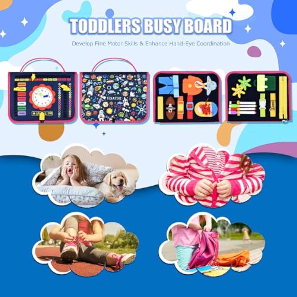 Jolof Store Montessori Busy Board – Sensory Toddler Travel Toy (Dark Blue)
