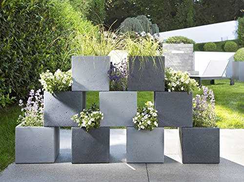 Scheurich C-Cube Planter – Stony Grey Plastic Flowerpot – 38x38x33 cm