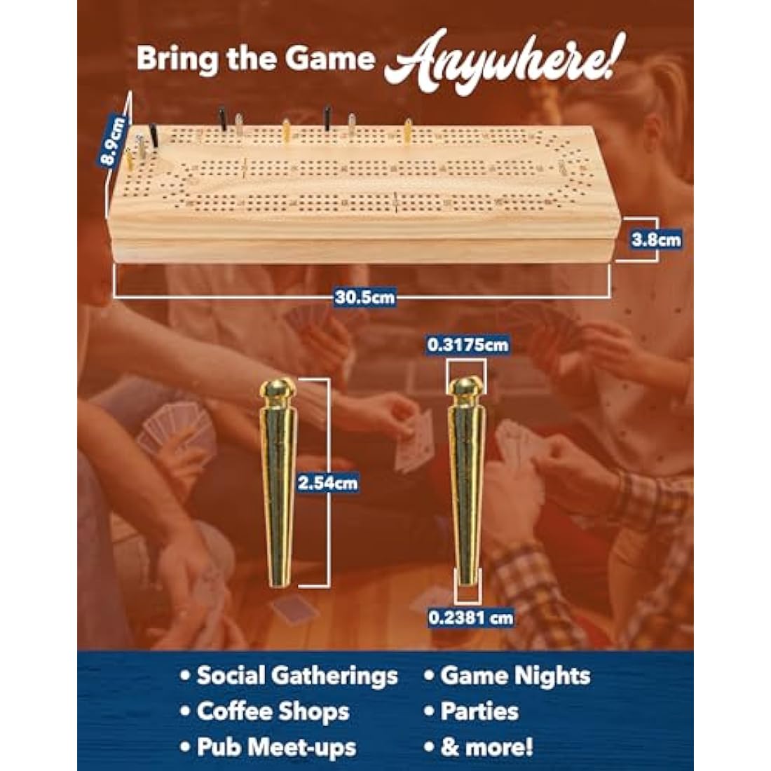 WE Games Solid Wood Cabinet Cribbage Set | 3-Lane Board with Metal Pegs