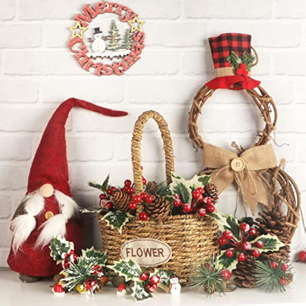 12PCS Artificial Christmas Pine Picks with Red Berries