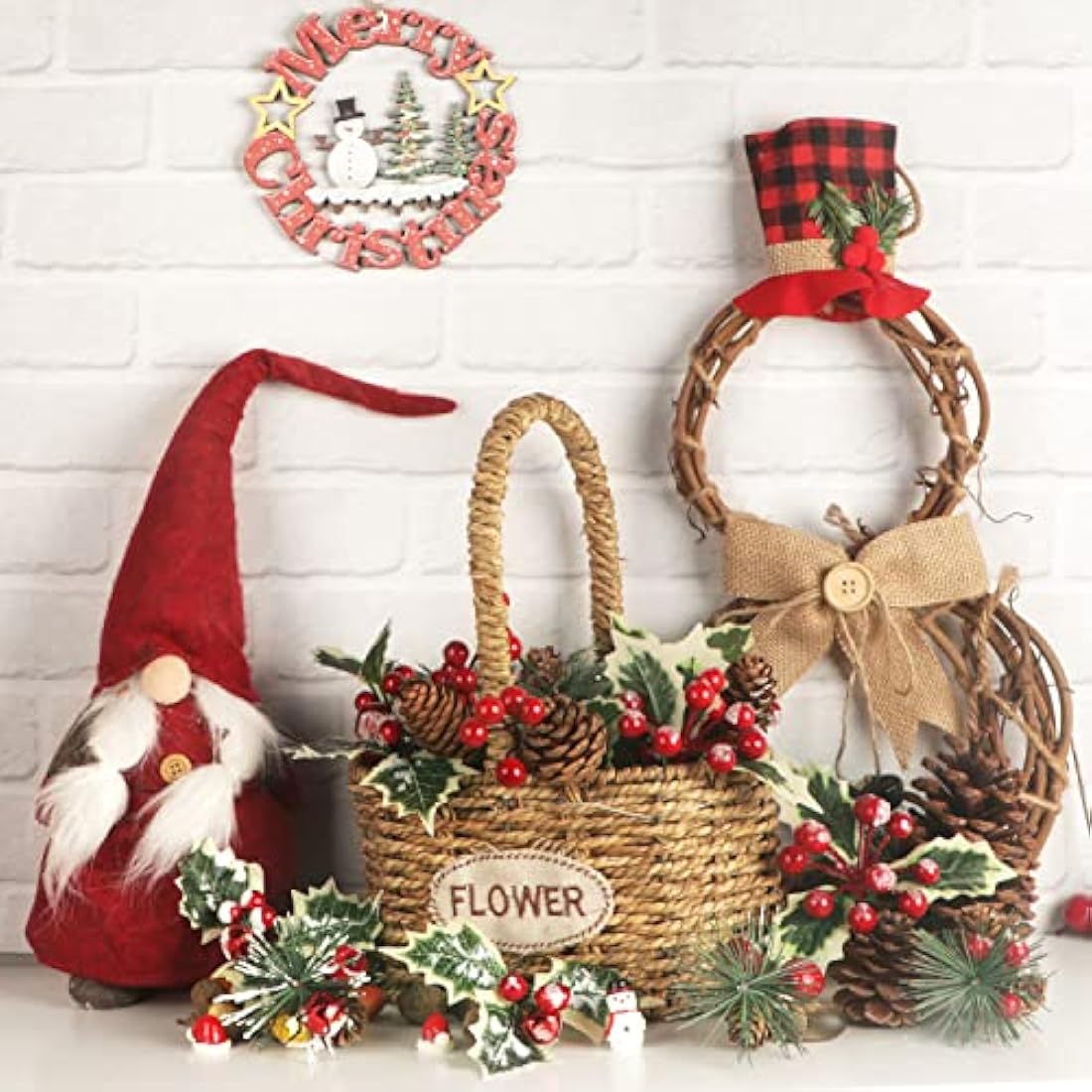 12PCS Artificial Christmas Pine Picks with Red Berries