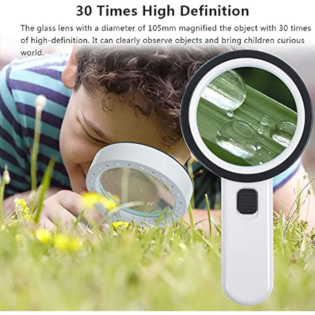 30X Handheld Magnifying Glass with 12 LED Lights for Seniors