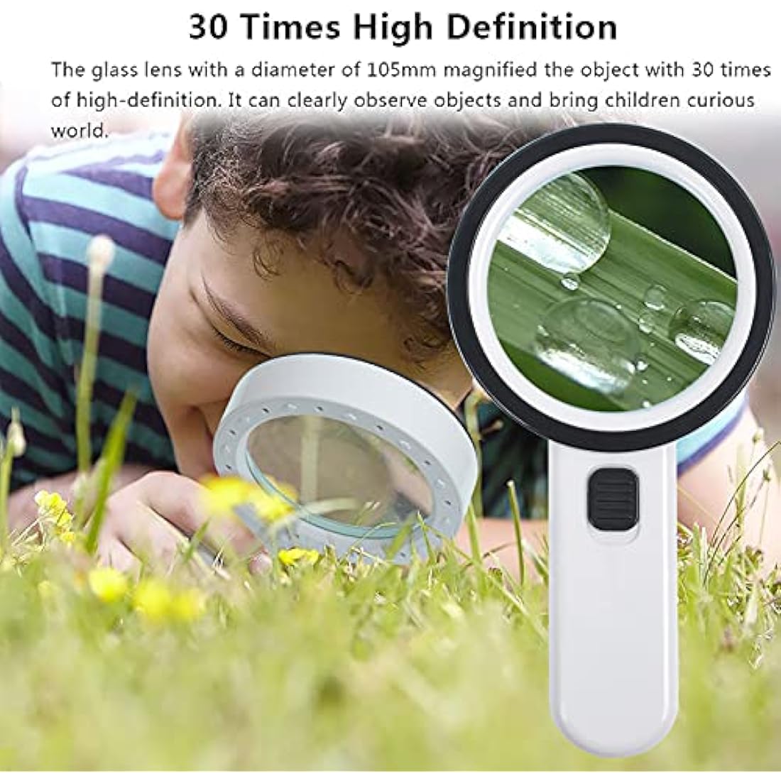 30X Handheld Magnifying Glass with 12 LED Lights for Seniors