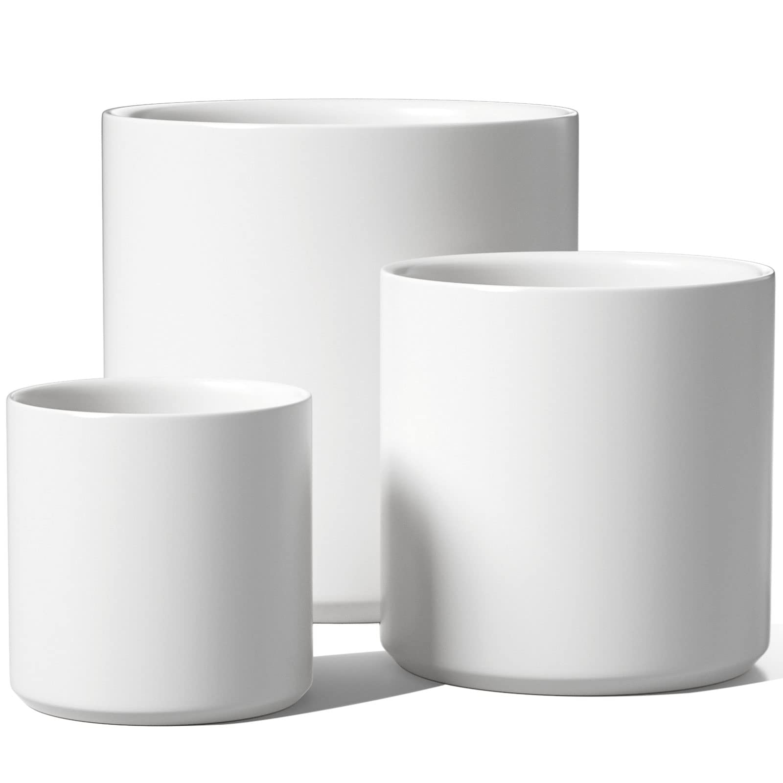 LE TAUCI Ceramic Planters Set of 3 | Mid-Century Indoor Pots with Drainage