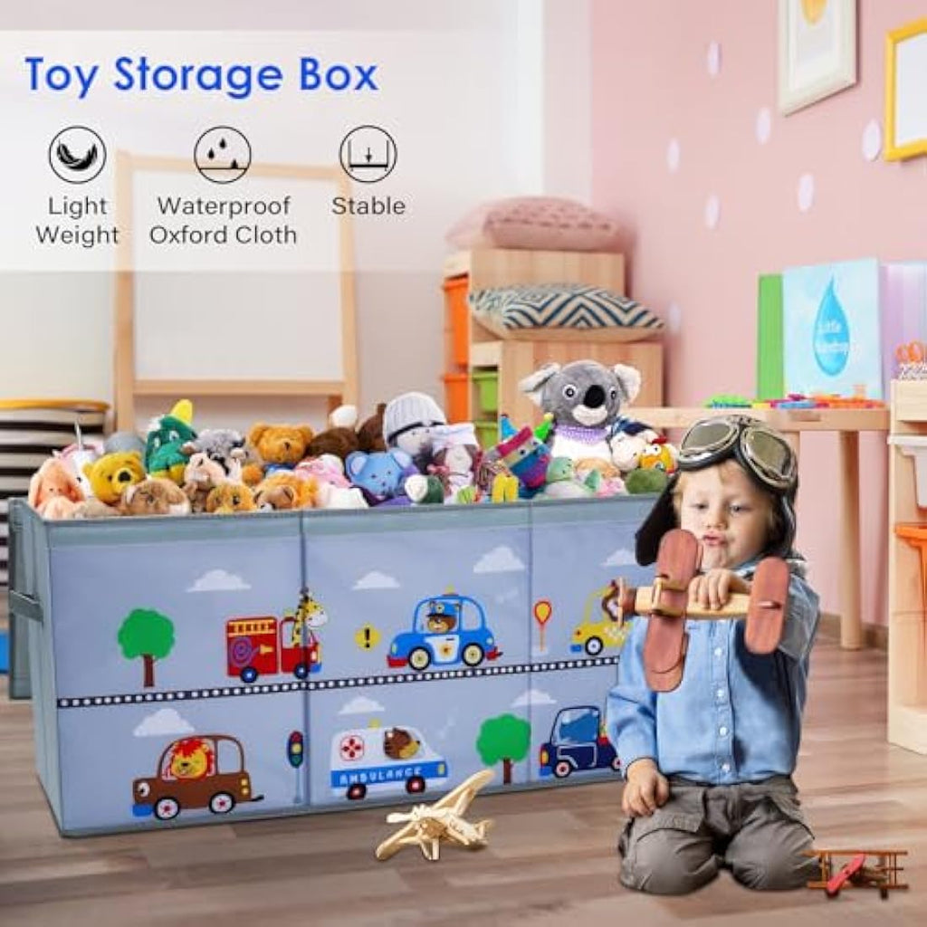 Decalsweet Extra Large Foldable Toy Storage Box with Lid – Animal Car