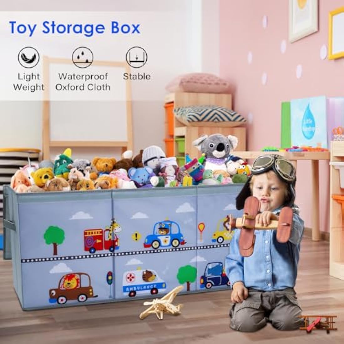 Decalsweet Extra Large Foldable Toy Storage Box with Lid – Animal Car