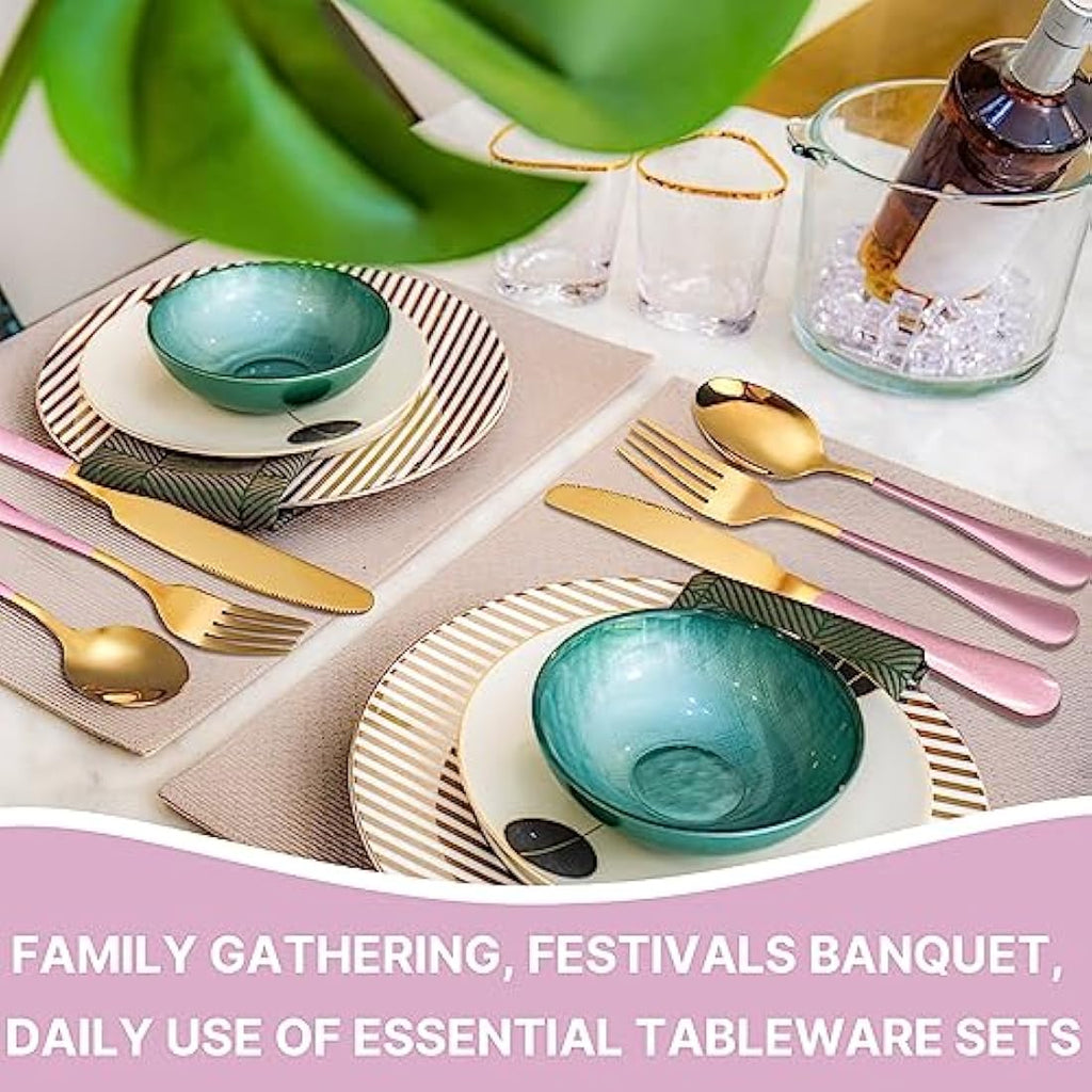 Jolof Store 24-Piece Stainless Steel Flatware Set for 6 – Pink & Gold