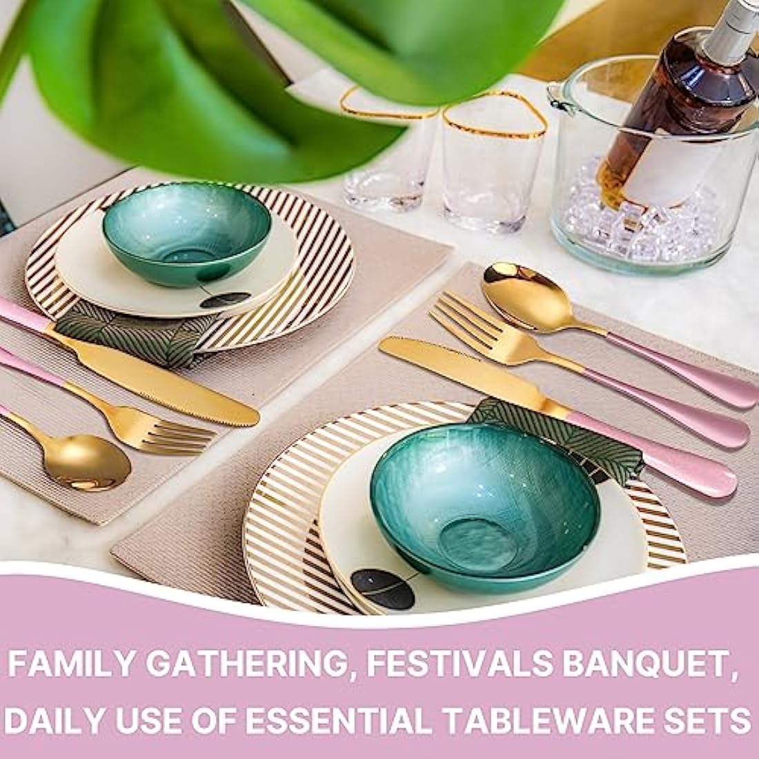 Jolof Store 24-Piece Stainless Steel Flatware Set for 6 – Pink & Gold