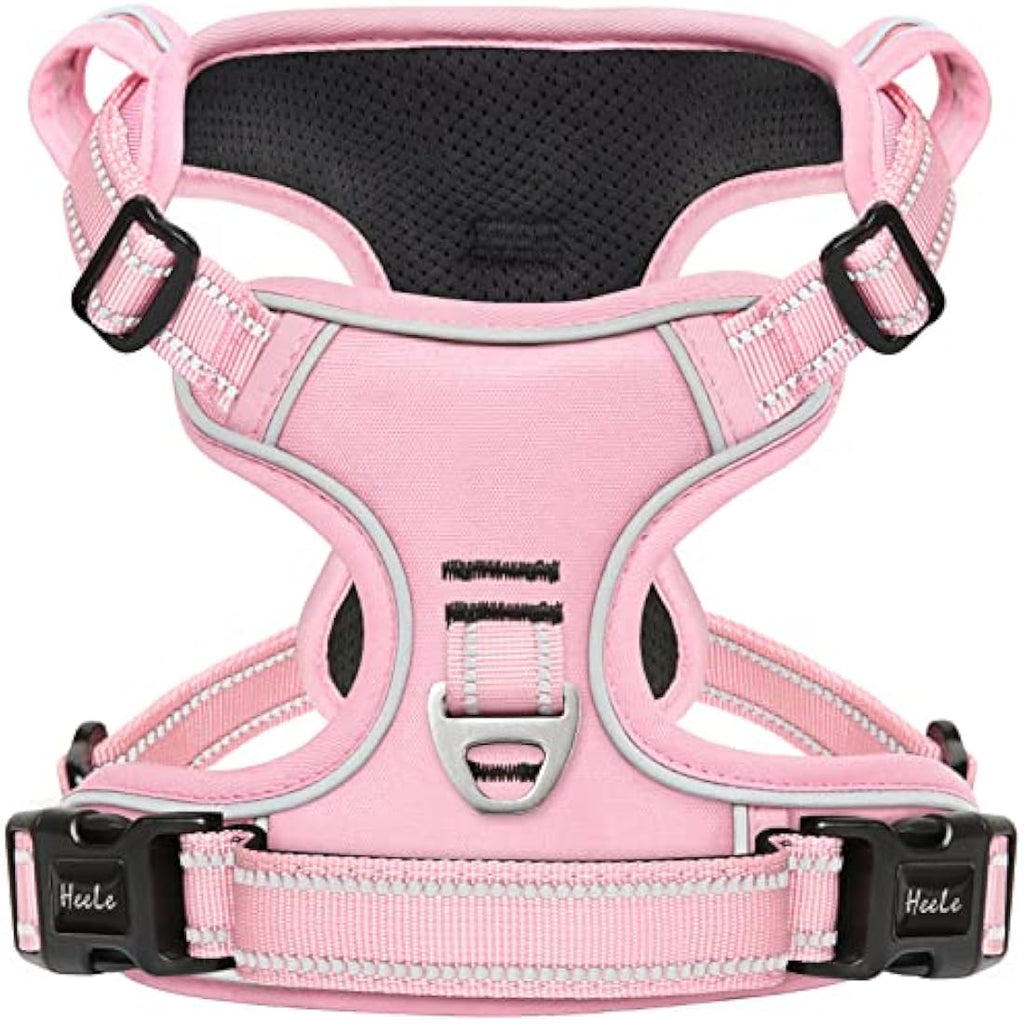 HEELE No-Pull Dog Harness – Reflective Padded Nylon Vest, Pink, Large