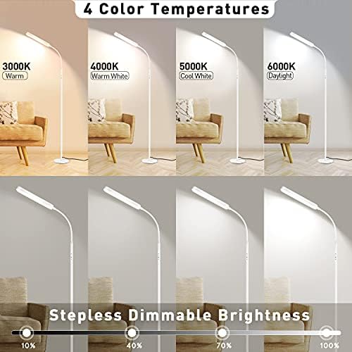 OUTON LED Floor Lamp – 15W Dimmable Modern Standing Lamp with Remote, White
