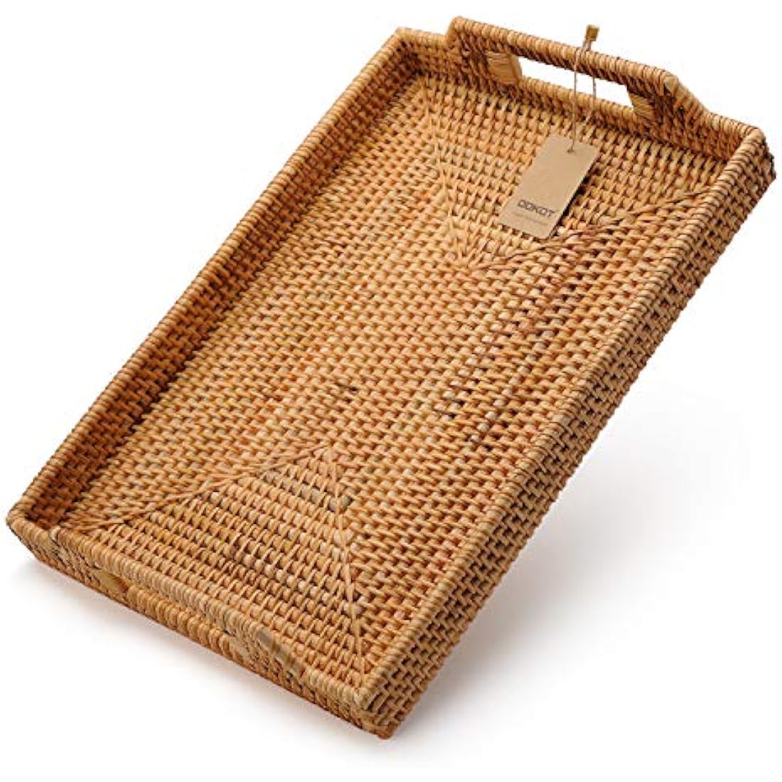DOKOT Hand-Woven Rattan Serving Tray with Handles - Large 17-Inch
