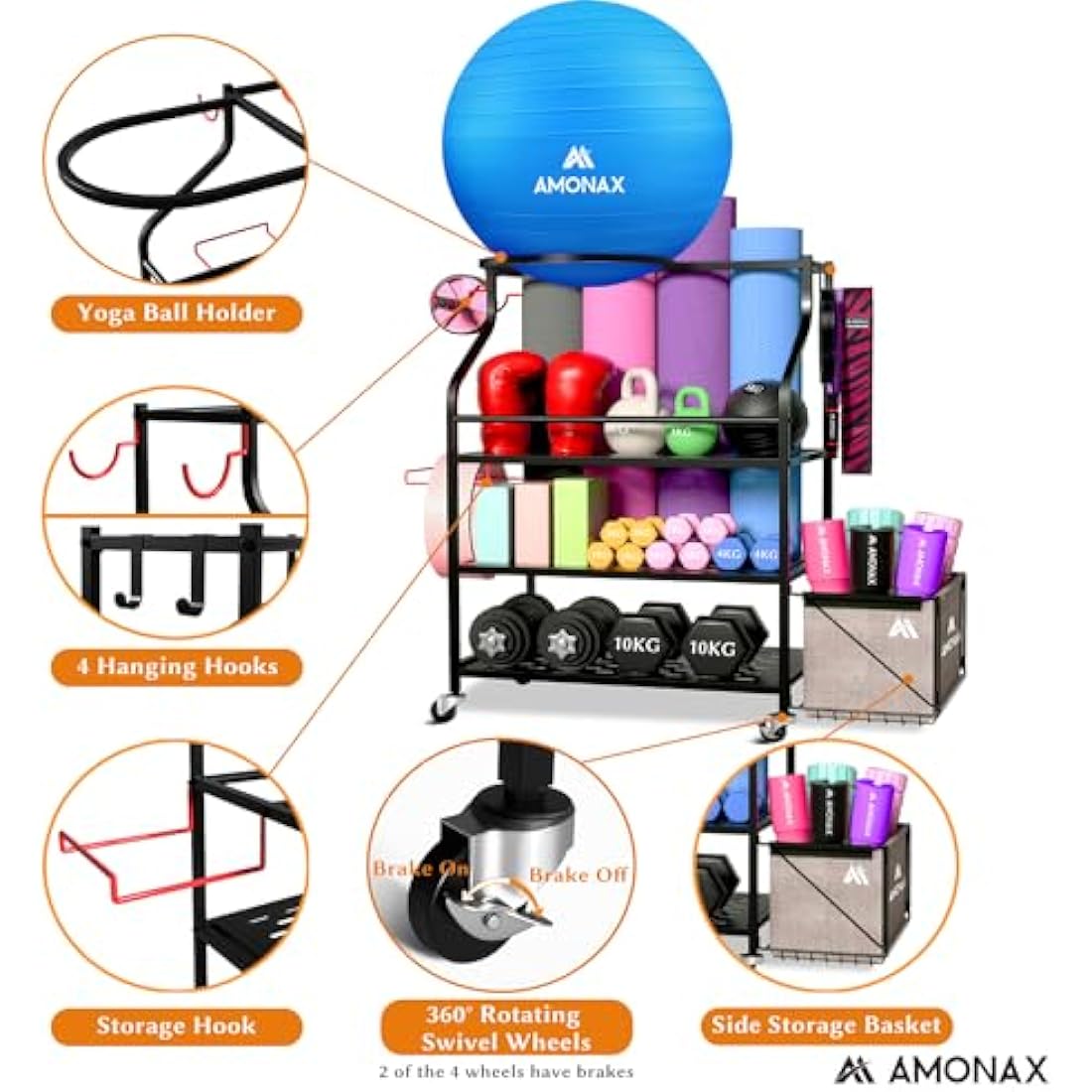 Amonax Home Gym Storage Rack | Mobile Weight Stand & Fitness Organizer