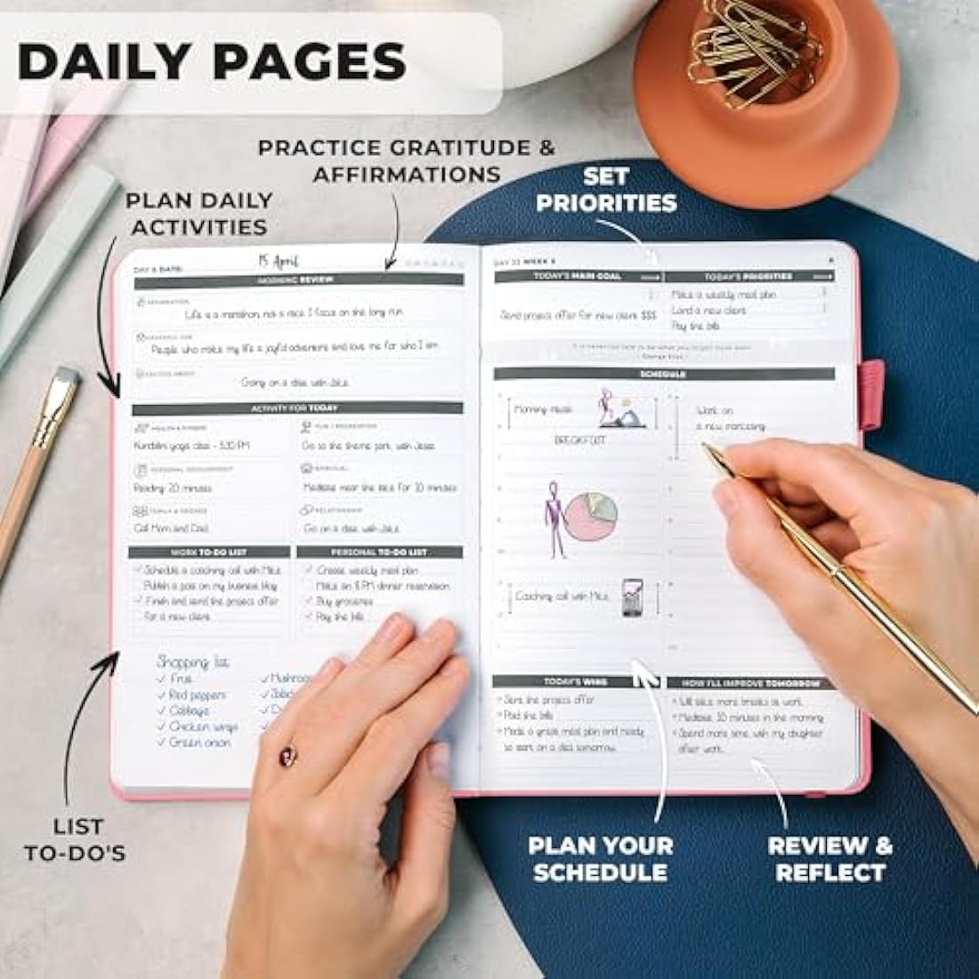Clever Fox Goal Planner – Undated 90-Day Productivity Journal, Light Pink