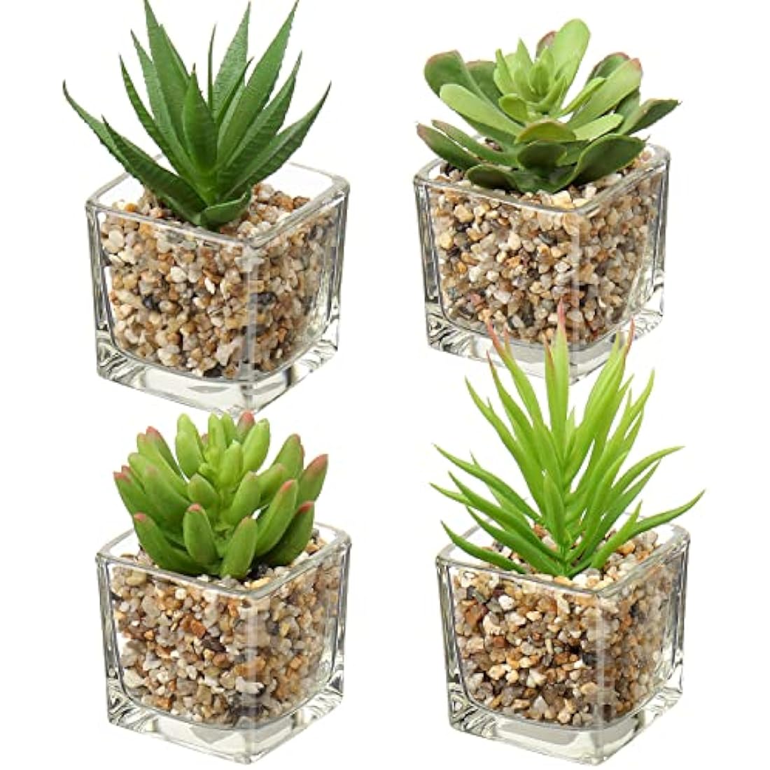 Briful Artificial Succulents – Set of 4 Mini Faux Plants in Glass Pots
