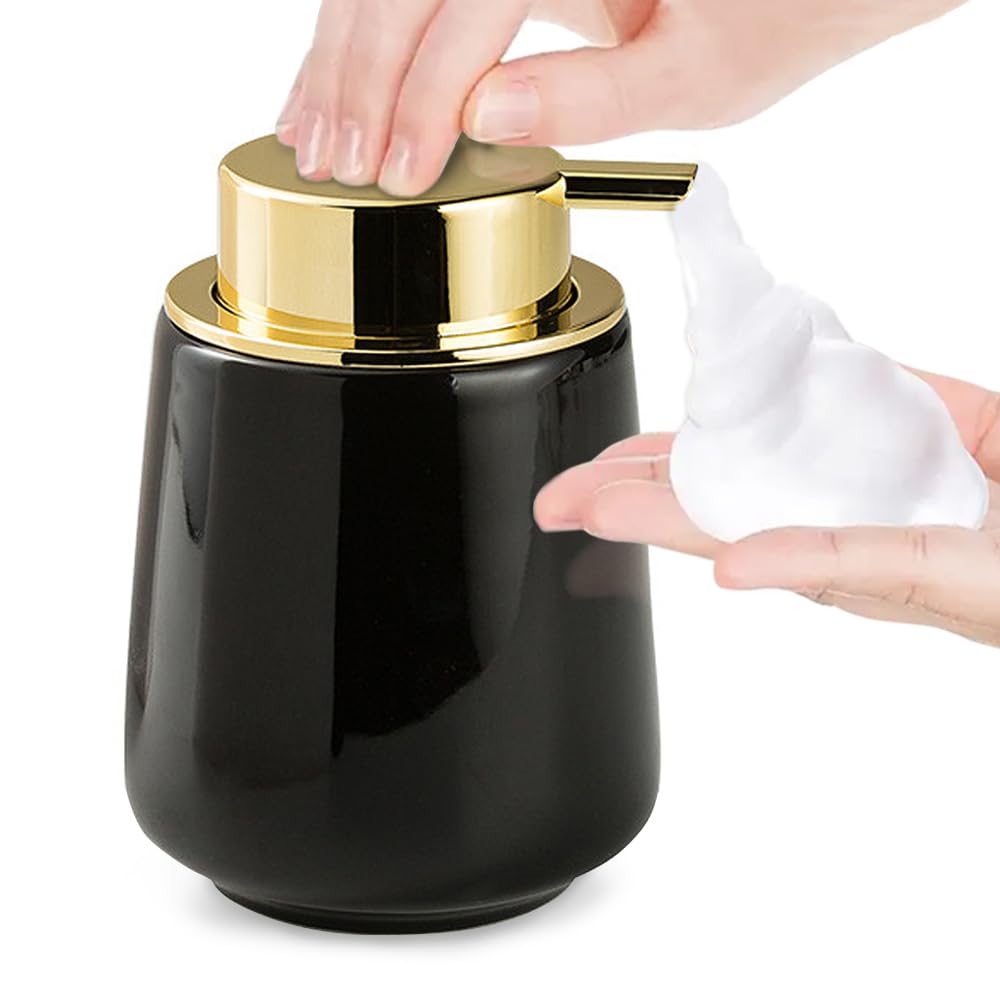 Ceramic Foaming Soap Dispenser – Modern Black & Gold Bottle