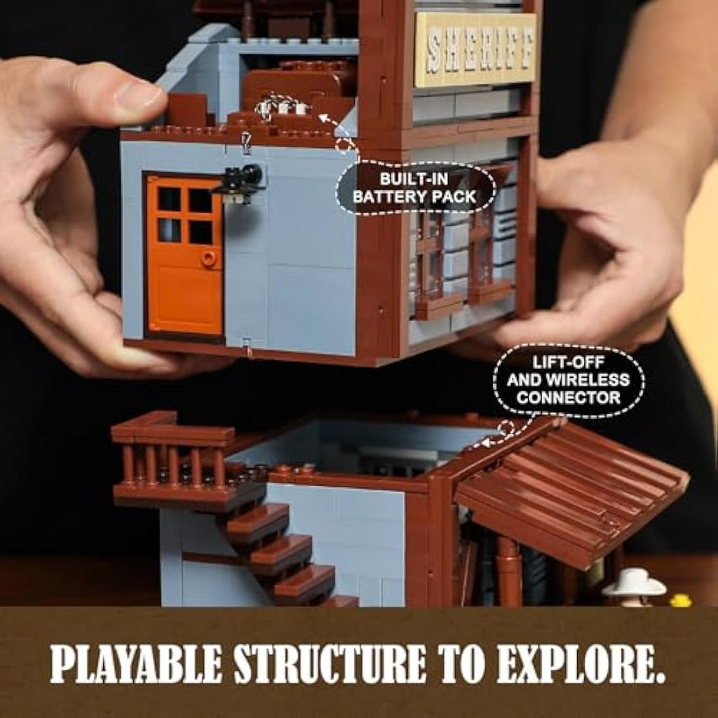 FUNWHOLE Old West Sheriff’s Office LED Building Set - 1240 Pcs Modular