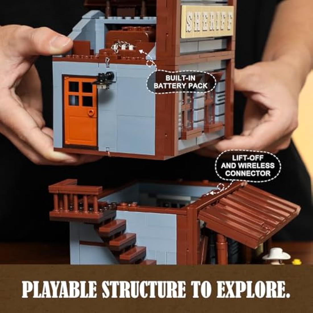 FUNWHOLE Old West Sheriff’s Office LED Building Set - 1240 Pcs Modular