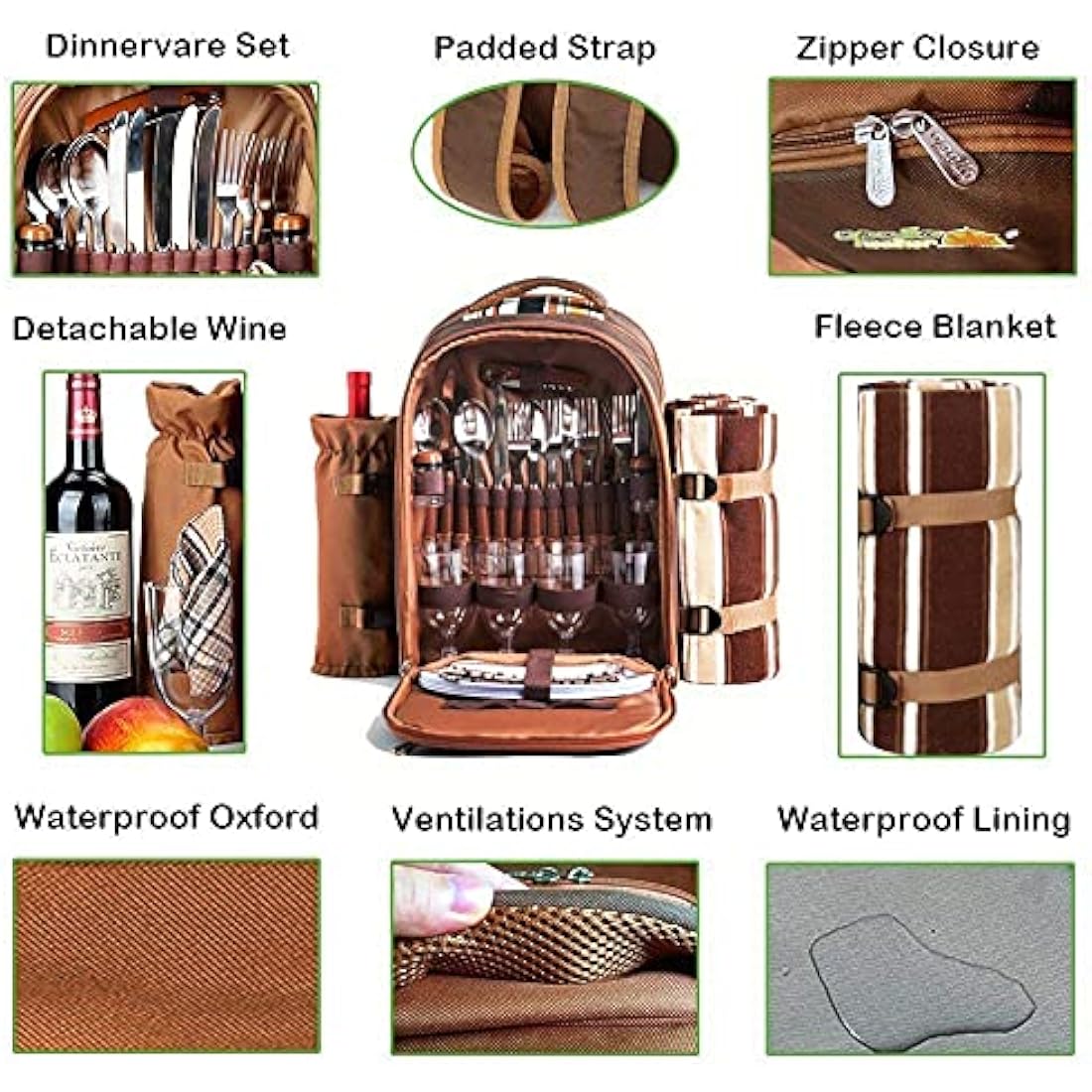 Hap Tim 4 Person Picnic Backpack with Insulated Cooler & Blanket