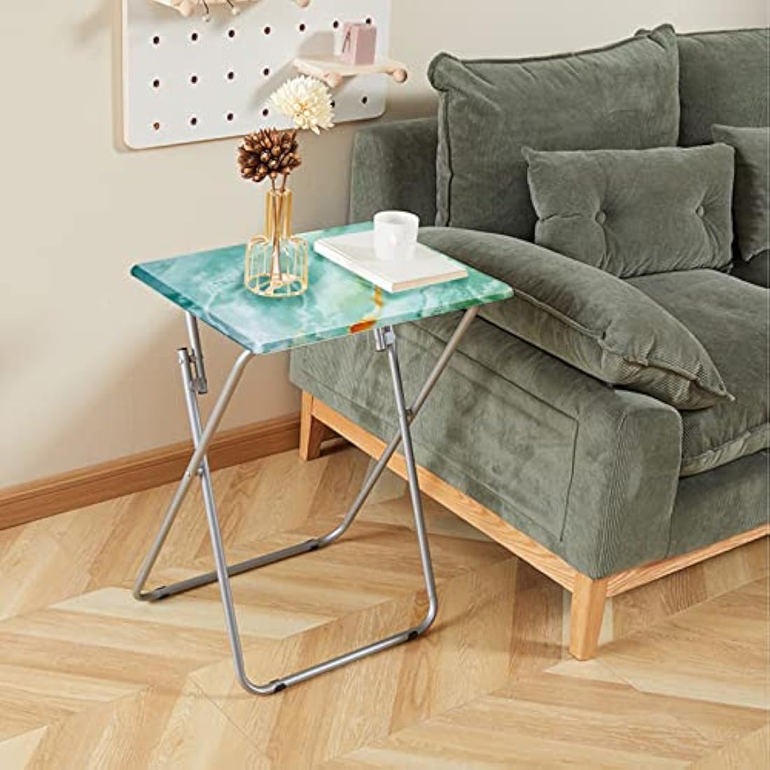 Huhote Folding TV Tray Table – Portable Snack Table in Blue Marble