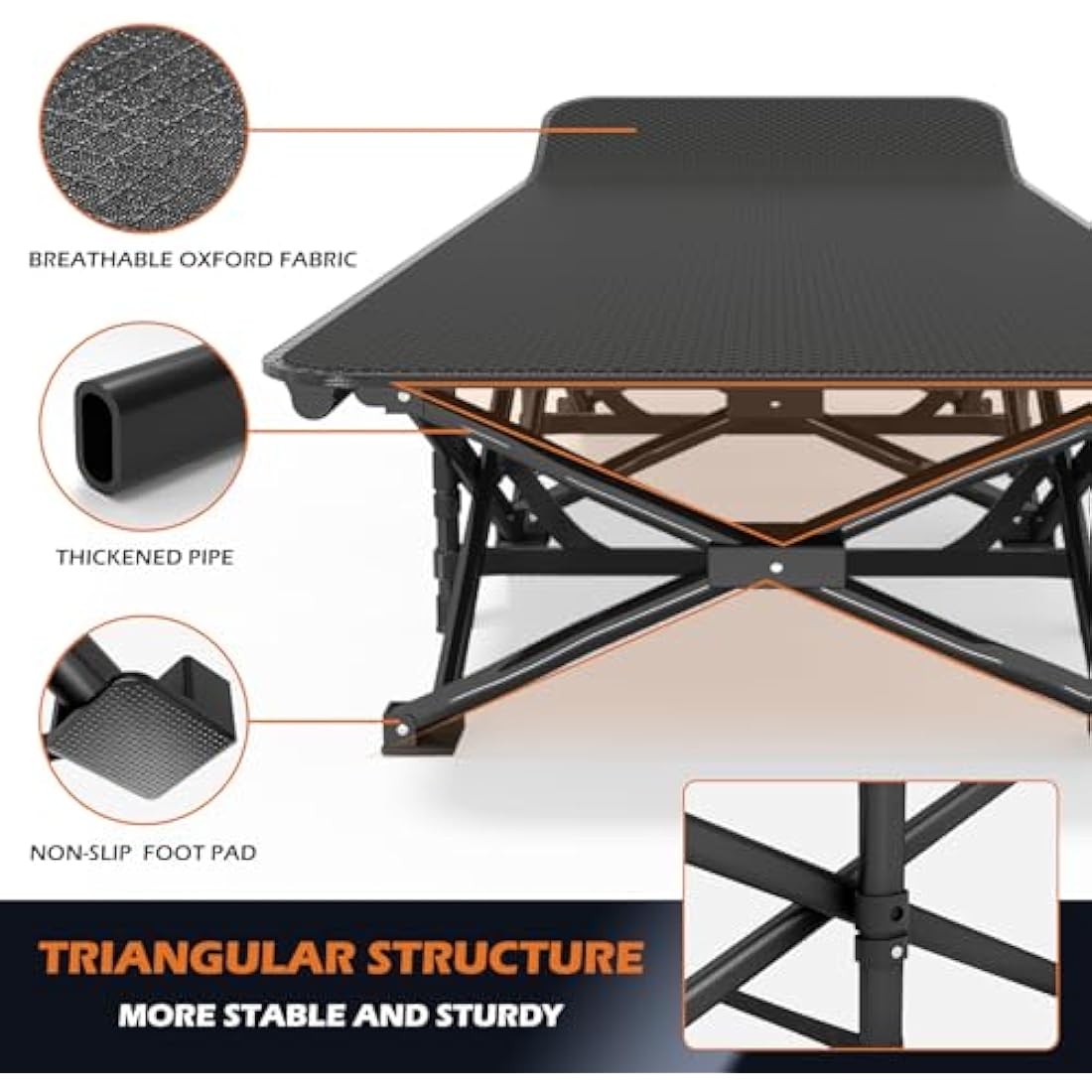 ATORPOK Heavy Duty Camping Cot with Cushion | Portable 450lbs Bed
