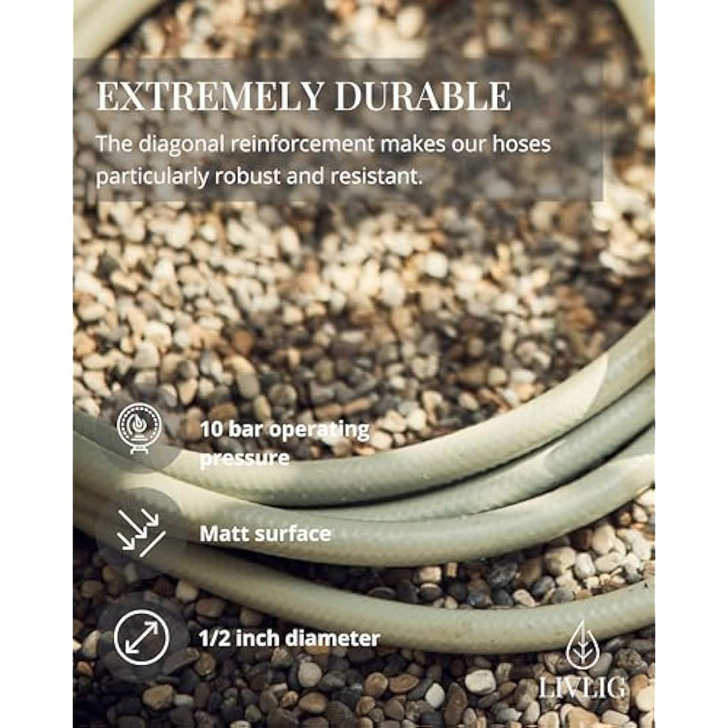 LIVLIG Garden Hose 50m | 1/2 Inch Recycled PVC Hosepipe – Green