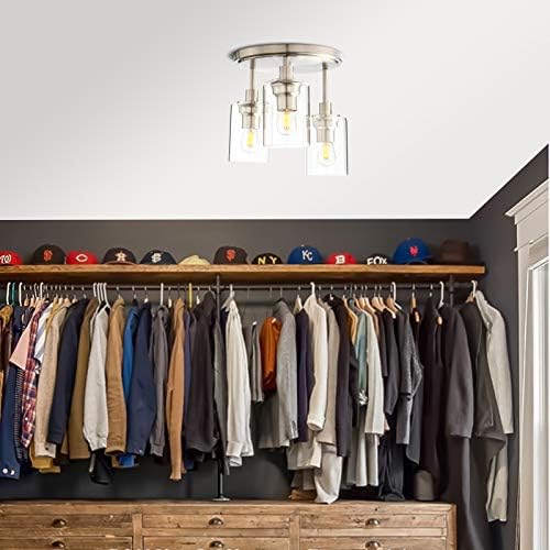 Jolof Store Industrial 3-Way Glass Pendant Light – Brushed Flush Ceiling Lamp