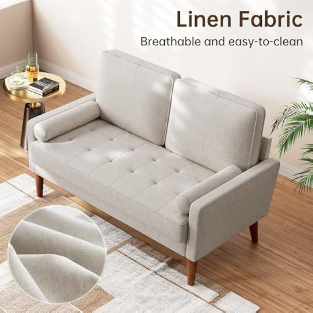Vesgantti 2 Seater Linen Sofa – Modern Loveseat with Spring Cushion, Ashbeige