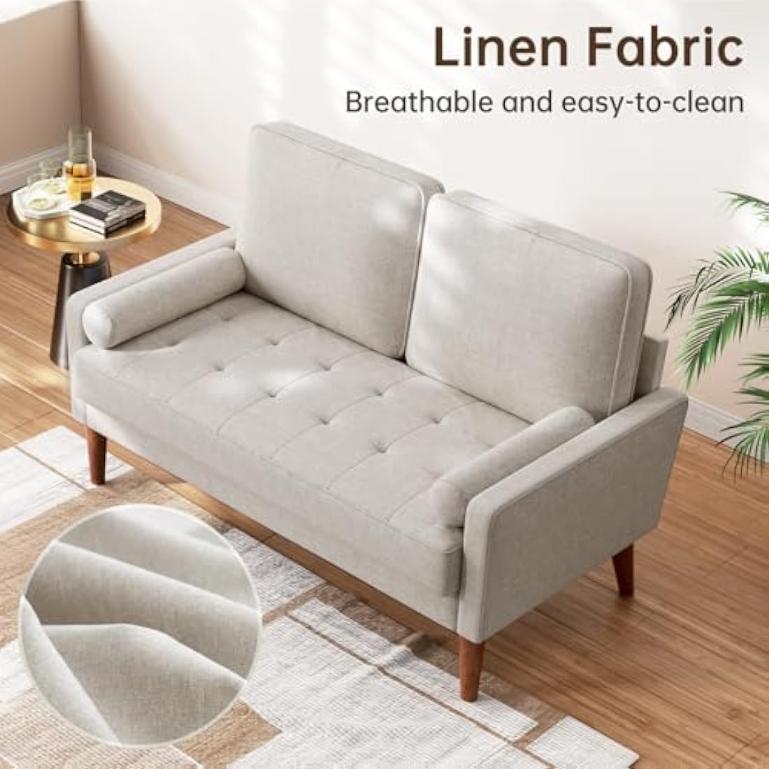 Vesgantti 2 Seater Linen Sofa – Modern Loveseat with Spring Cushion, Ashbeige