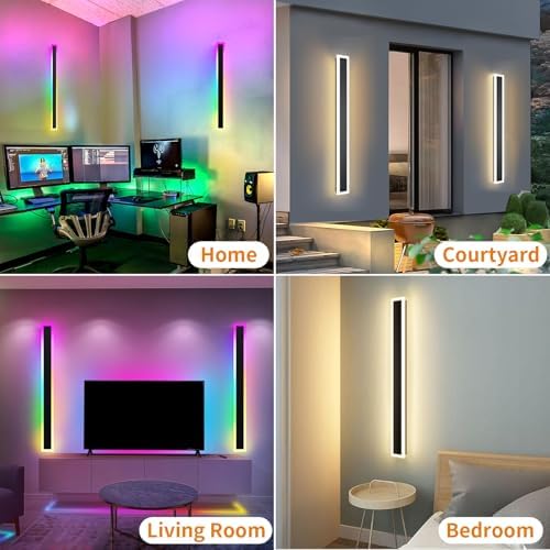 Zihoi RGB Outdoor Wall Lights – 100CM Smart LED Sconce 2-Pack