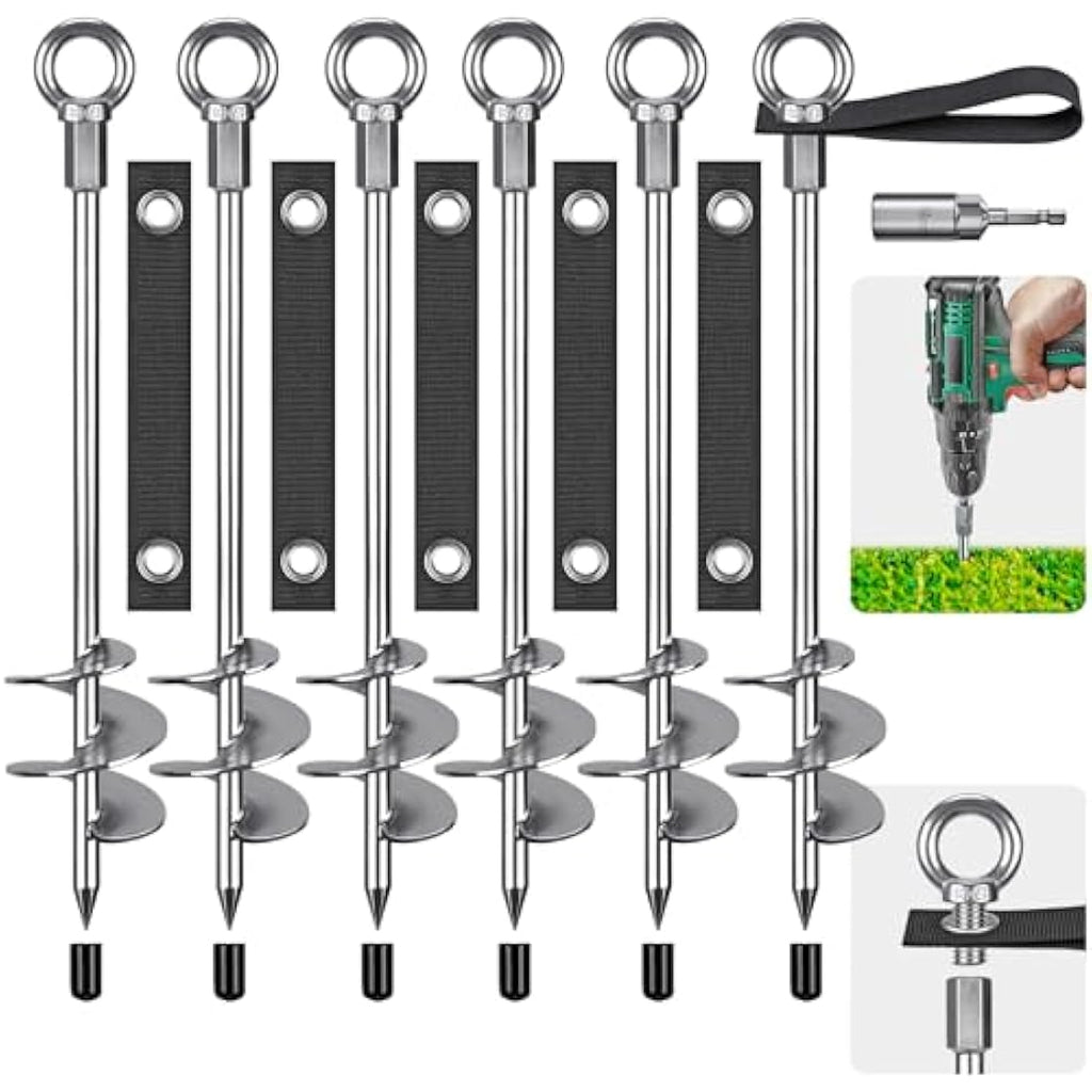 Jolof Store 45cm Heavy Duty Ground Anchor Spiral Tent Pegs - 6 Pack